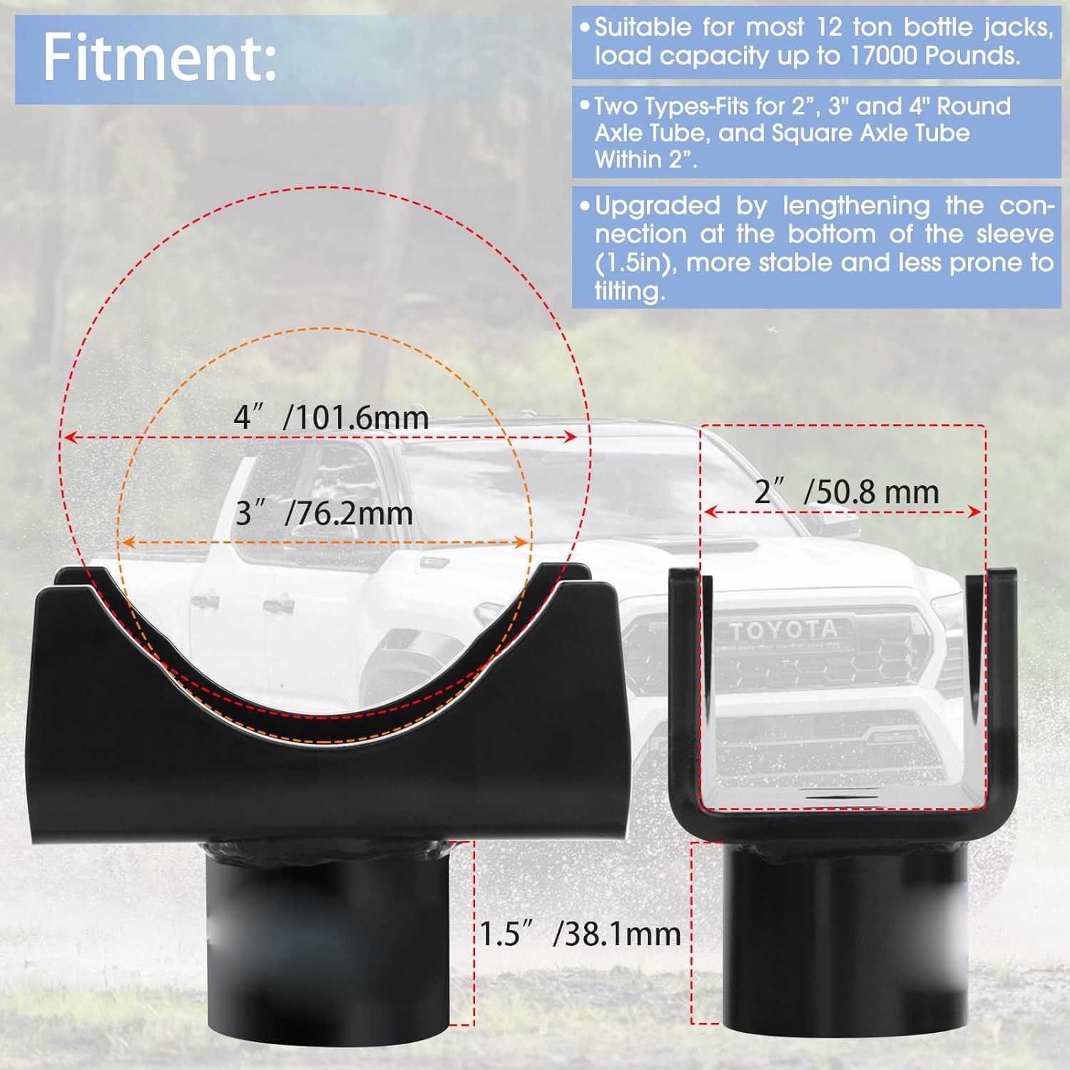 Bottle Jack Axle Adapter Lifting Saddle for 2.3.4"Round & 2.3.4" Square Tube view 5