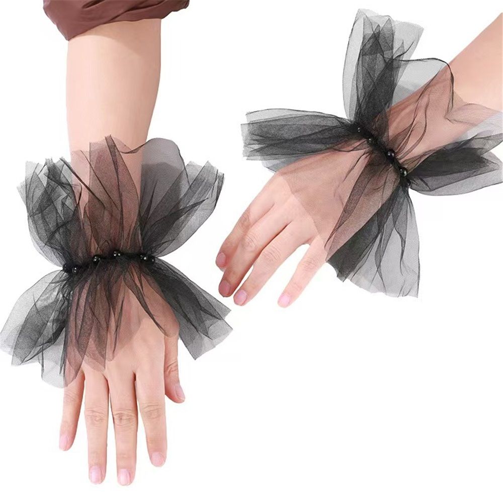 Mesh sleeves, European and American bridal gloves, dark black nail beads view 4