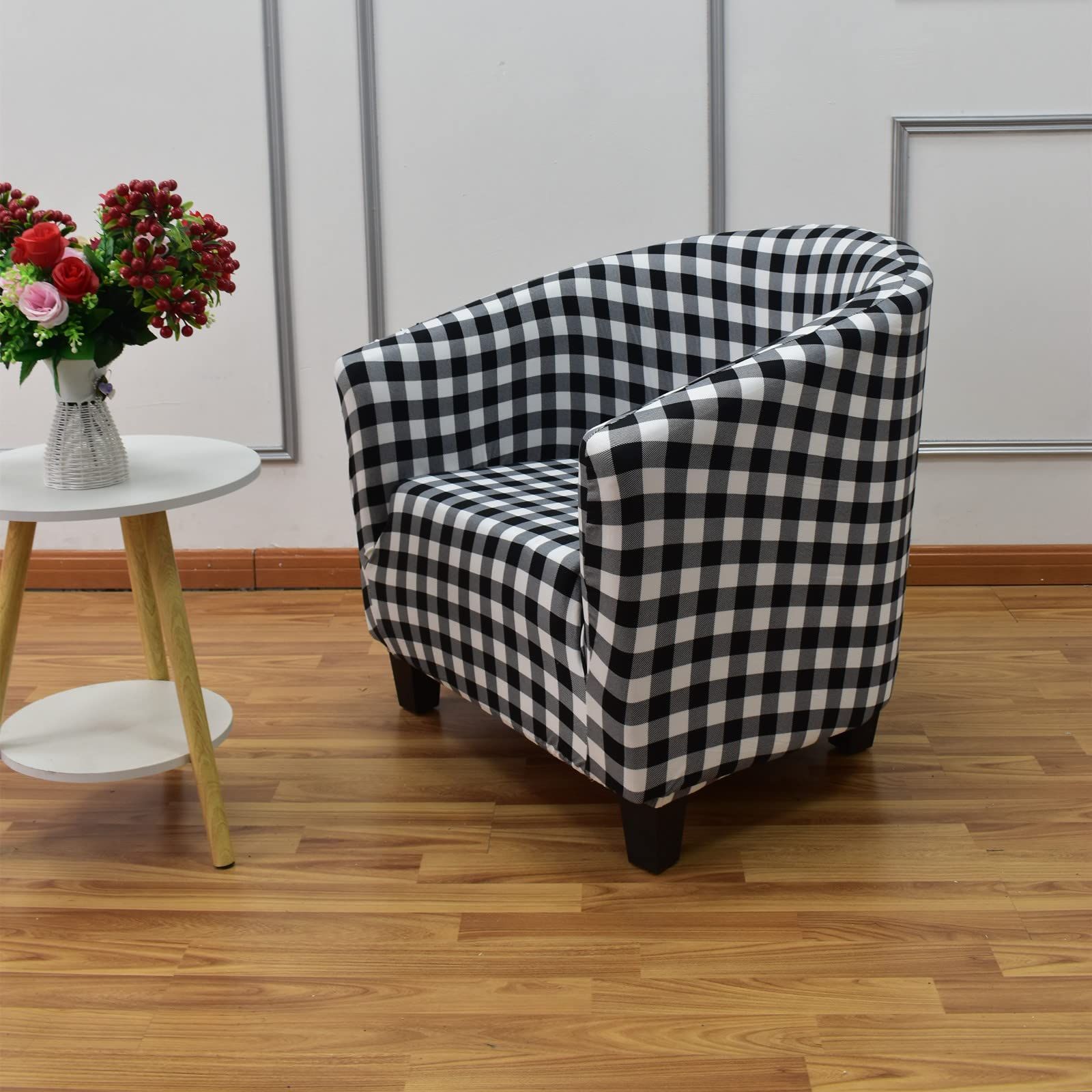 1 Piece Stretch Black/White Barrel Chair Slipcovers with Arms view 3