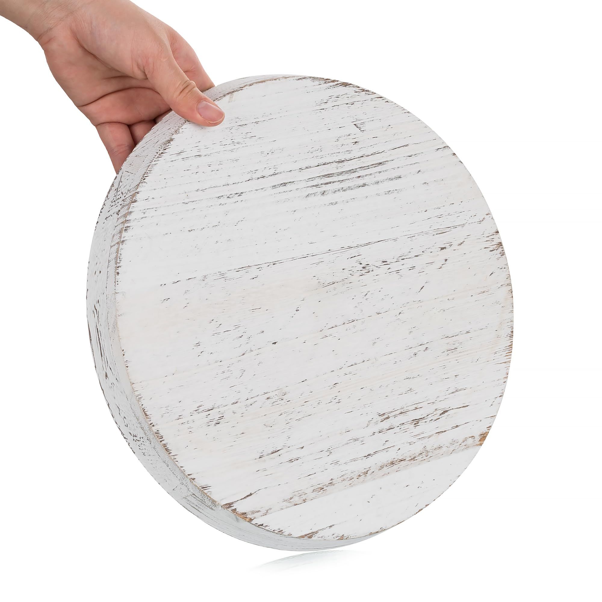 Rustic Wooden Tray Candle Holder - Round Wood Decorative Pillar Candle Tray view 2