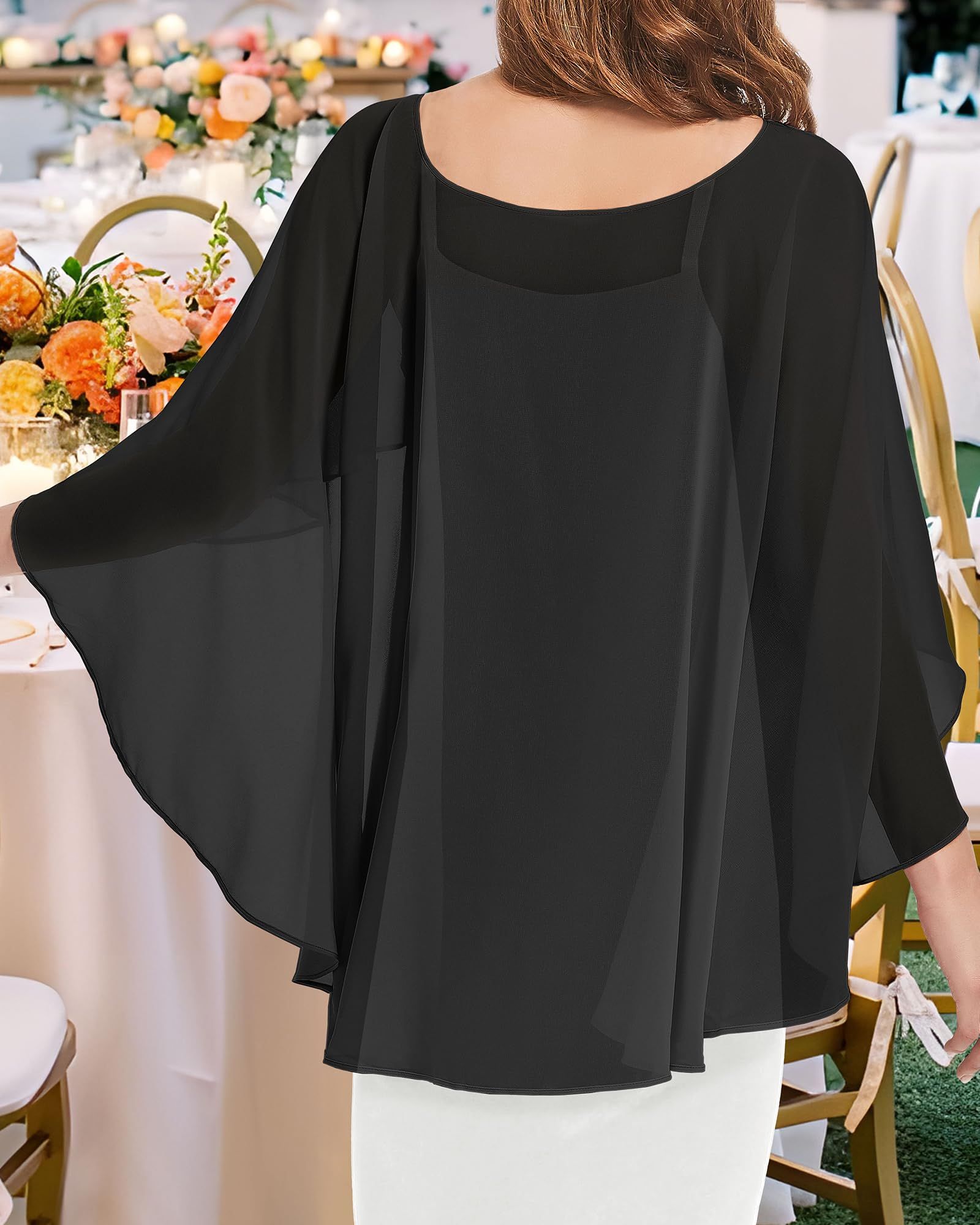 Chiffon Sheer Shawl Wraps Women's Girls Shrug for Evening Dress Wedding Cape view 3