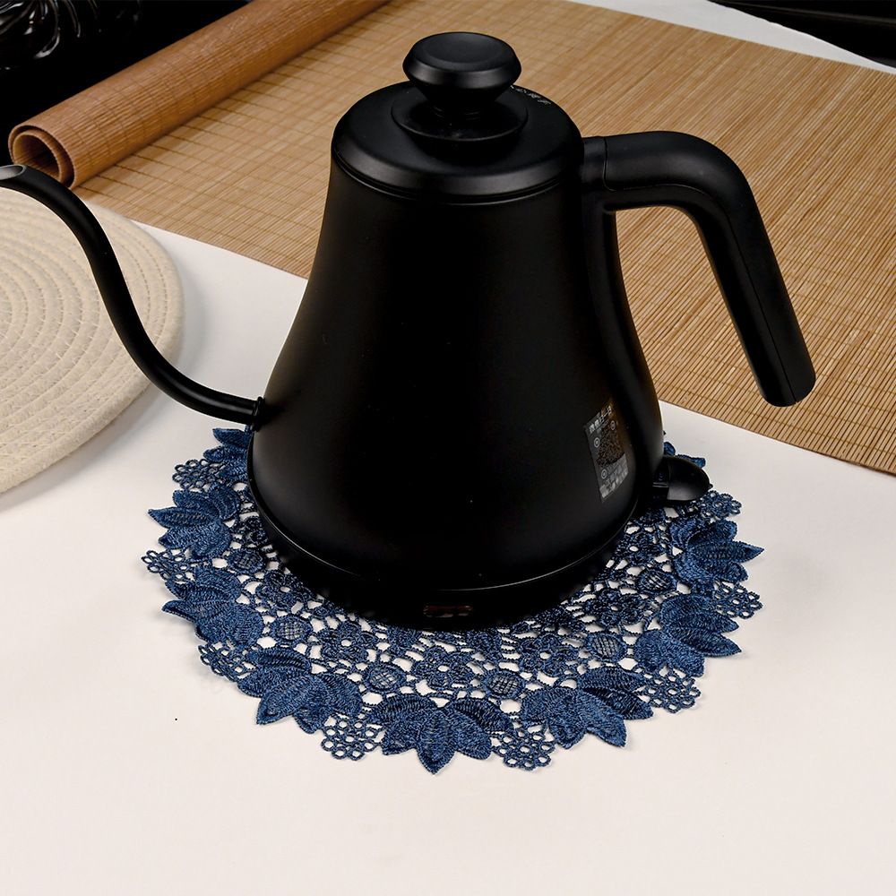 Blue embroidered heat-insulating coaster with anti slip hollow embroidery lace view 5