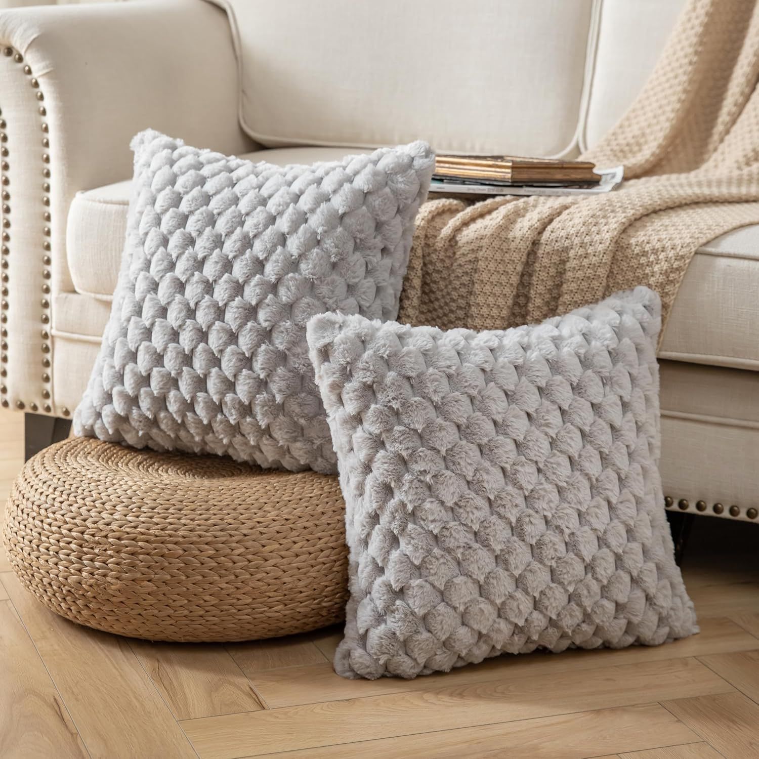 Pack of 2 Super Soft Cozy Decorative Throw Pillow Covers Fuzzy PlushCushion view 2