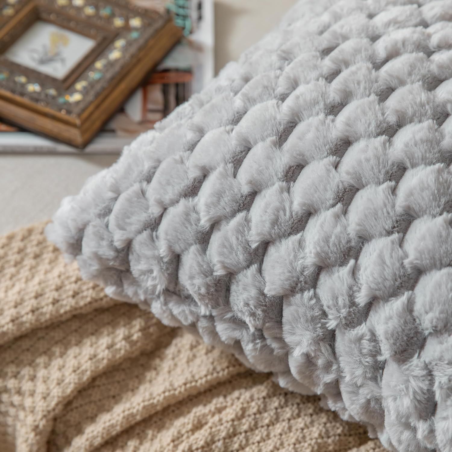 Pack of 2 Super Soft Cozy Decorative Throw Pillow Covers Fuzzy PlushCushion view 3