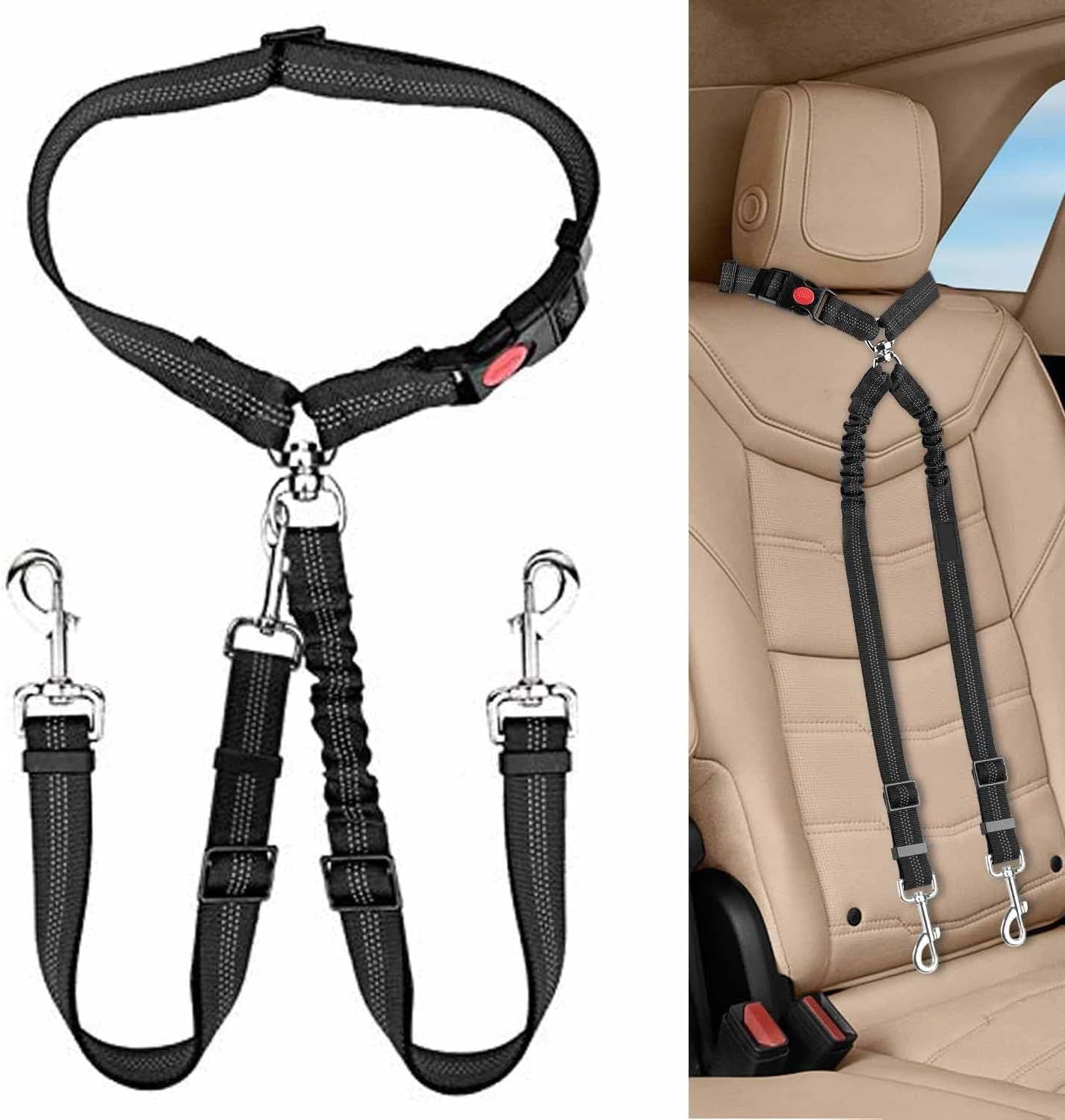 2pcs Dual Pet Car Headrest Restraint Safety Seatbelt No Tangle Dog Leash Duty