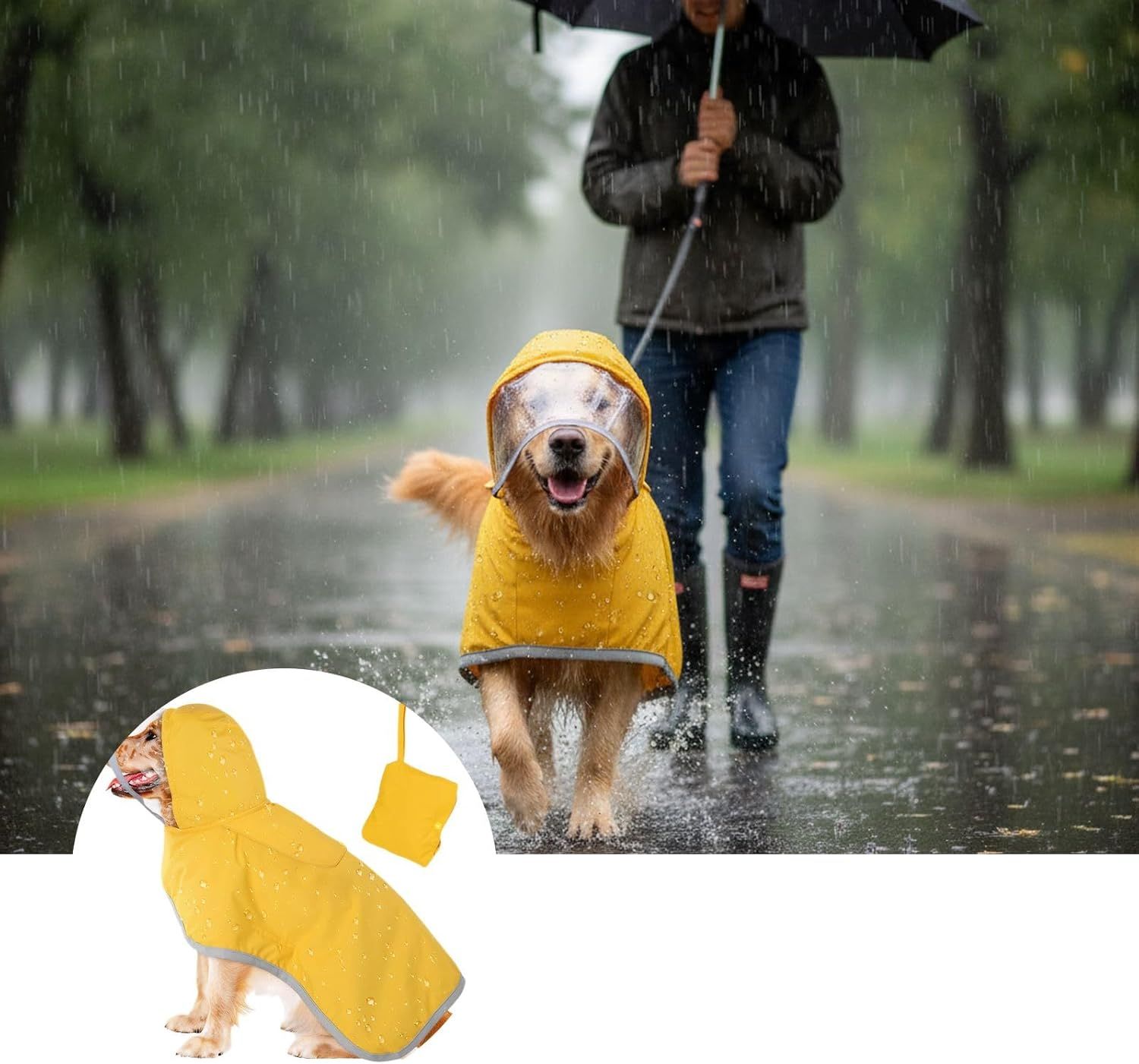 Dog Raincoat, Adjustable Dog Rain Jacket Clear Hooded Double Layer, Waterproof view 3