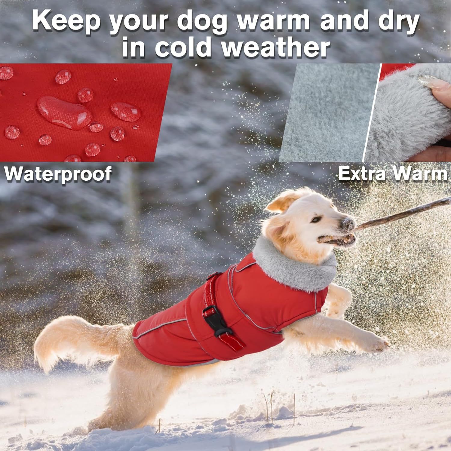 Warm Dog Coat Waterproof Dog Jacket Reflective Vest with Adjustable Buckle view 2