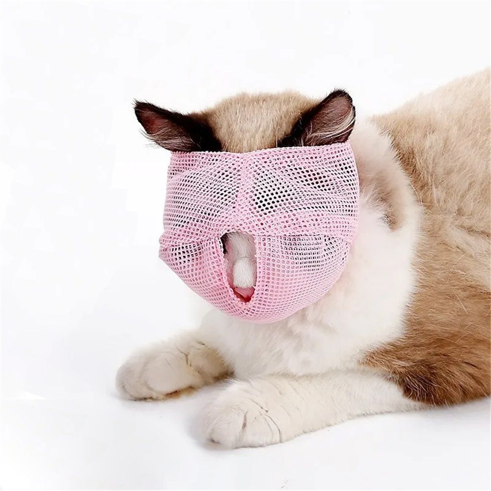 Cat Muzzle Breathable Mesh Pet Muzzle Grooming Prevent Kitty Mask Anti Biting view 3
