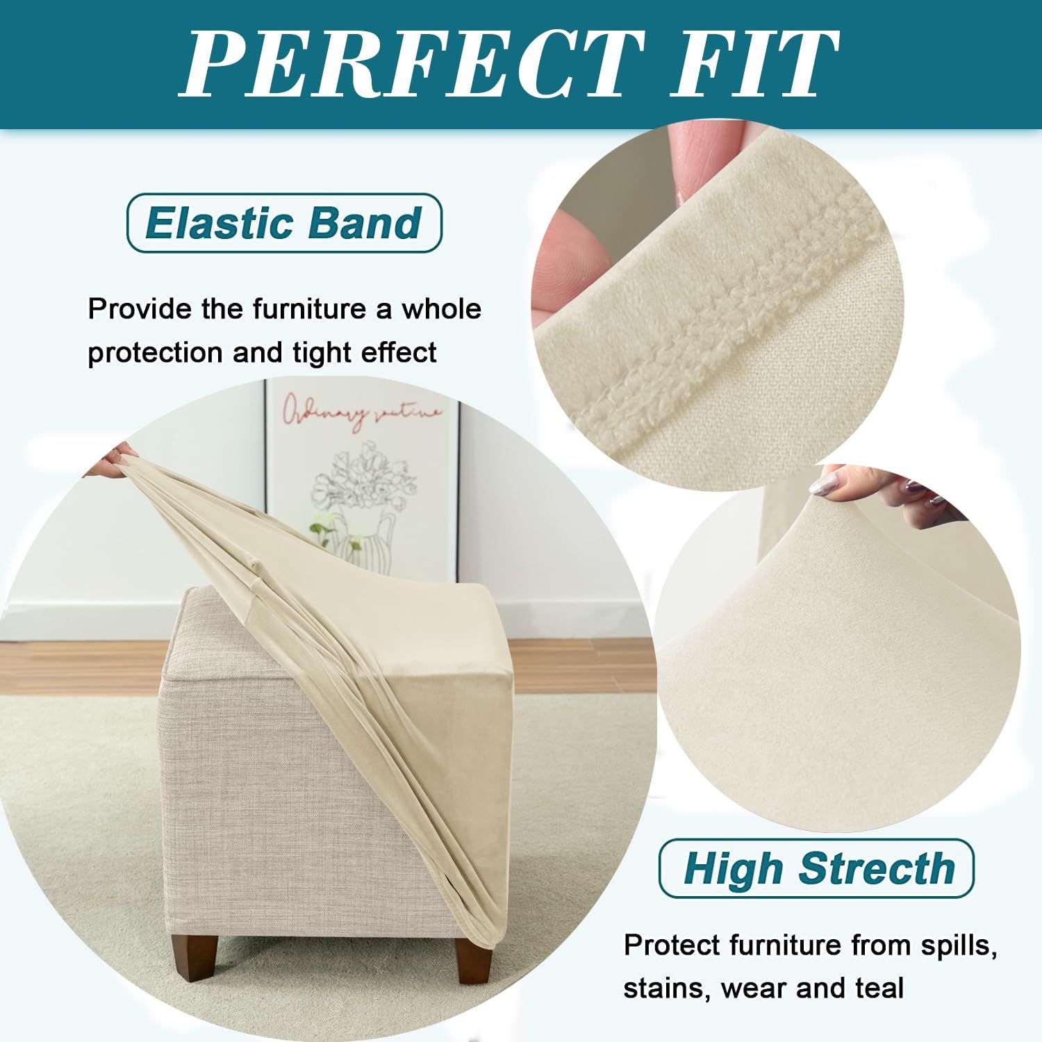 Super soft elastic fabric square cover footstool furniture protective cover view 4