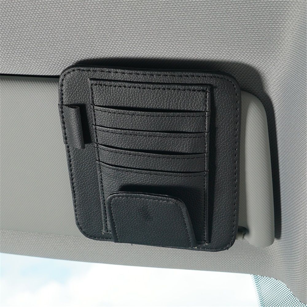 Black Small Car Sun Visor Organizer with Clip view 2