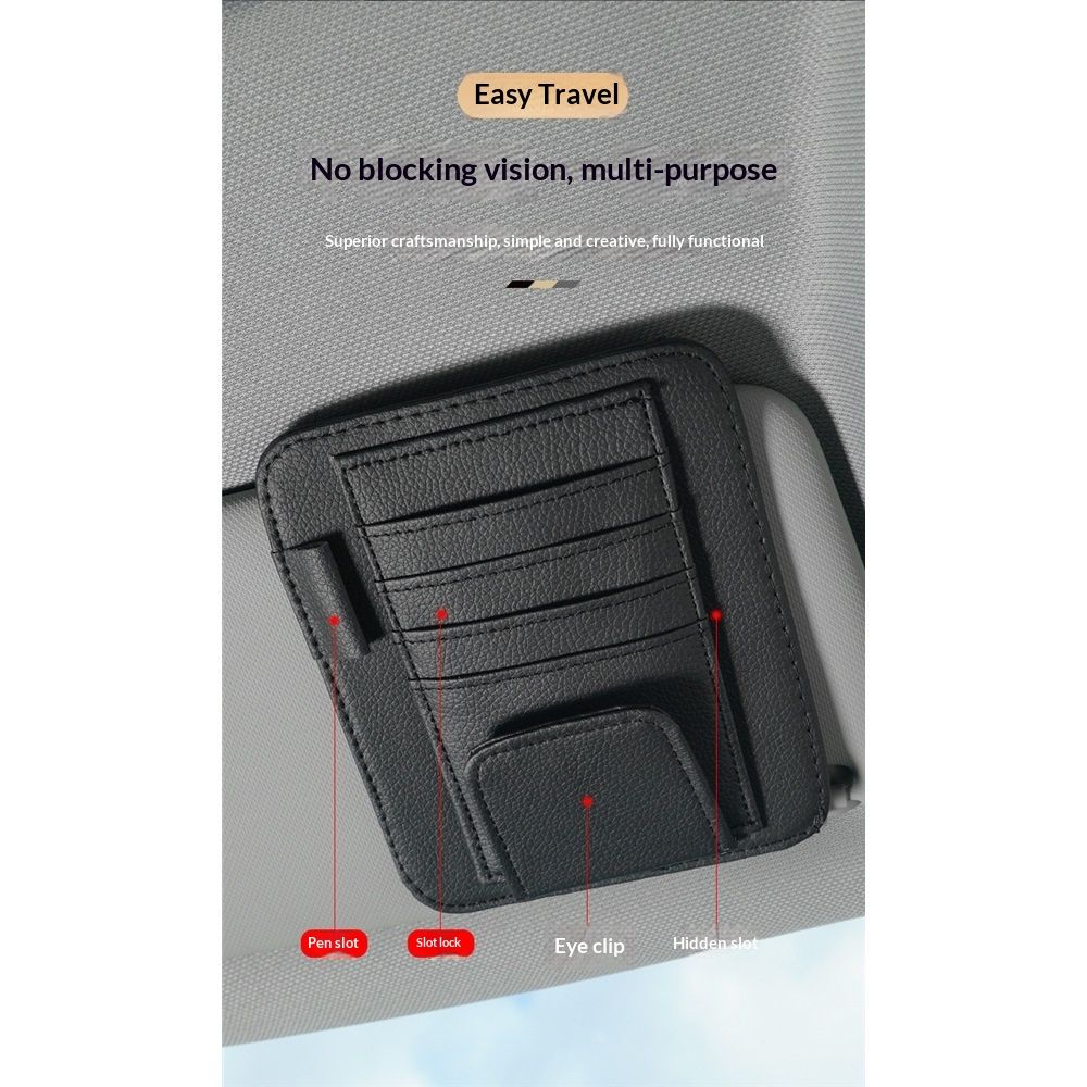 Black Small Car Sun Visor Organizer with Clip view 3