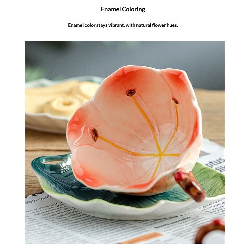 3D Ceramic Coffee Mug and Saucer Set with Spoon Flower Leaf Coffee Mug Tea Cup view 4
