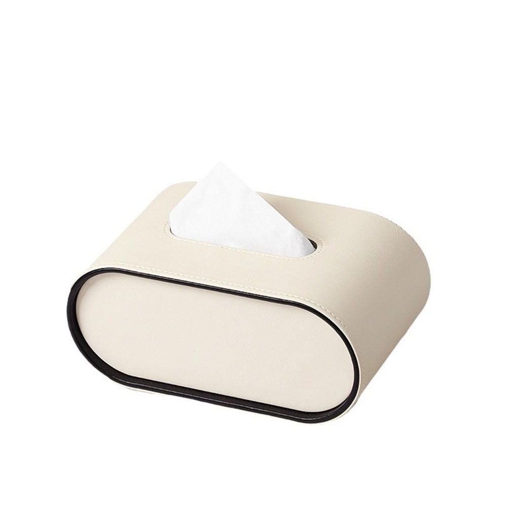 Tissue Box Cover,cream white Oval Leather Tissue Box Holders with Black Edging