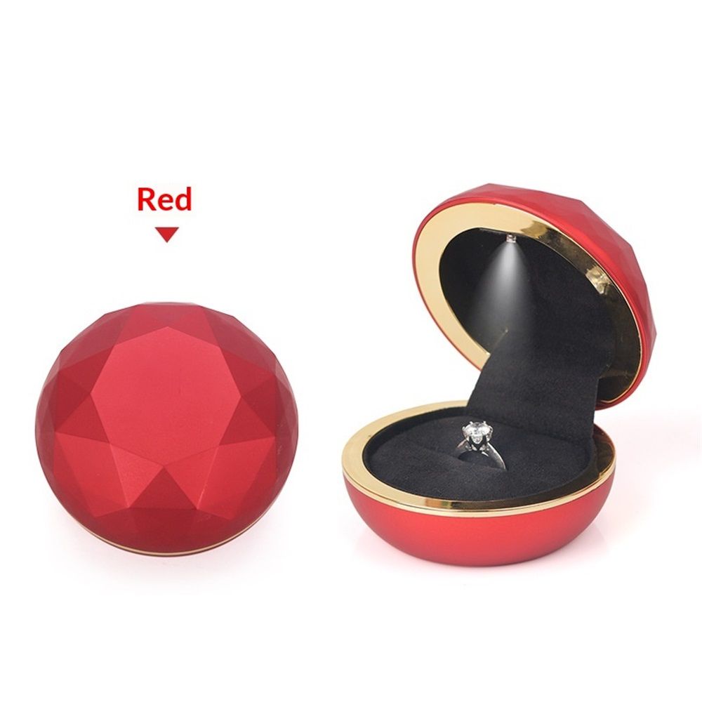 Ring Box with Light, Luxury Round Wedding Ring Case Jewelry Gift Box with LED