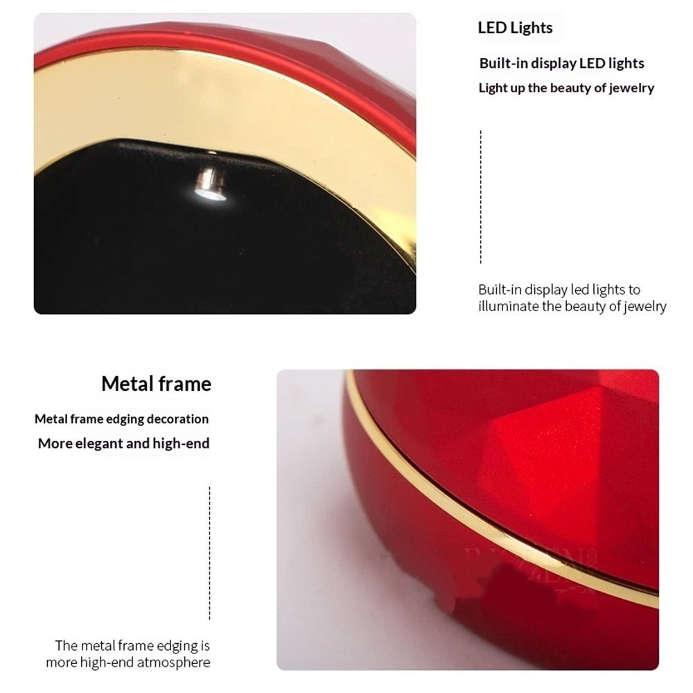 Ring Box with Light, Luxury Round Wedding Ring Case Jewelry Gift Box with LED view 3