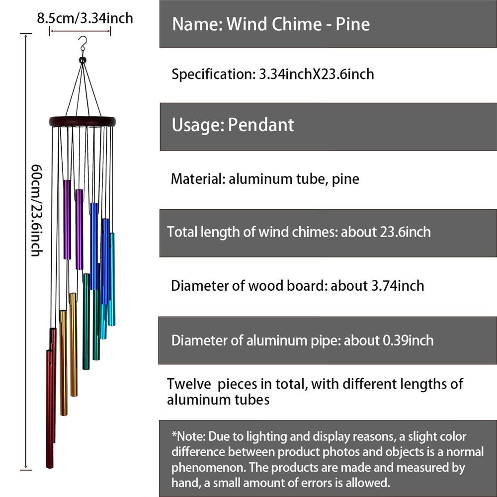 2 pack Outdoor Colorful Wind Chimes for Outside with 12 Aluminum Tubes for view 3