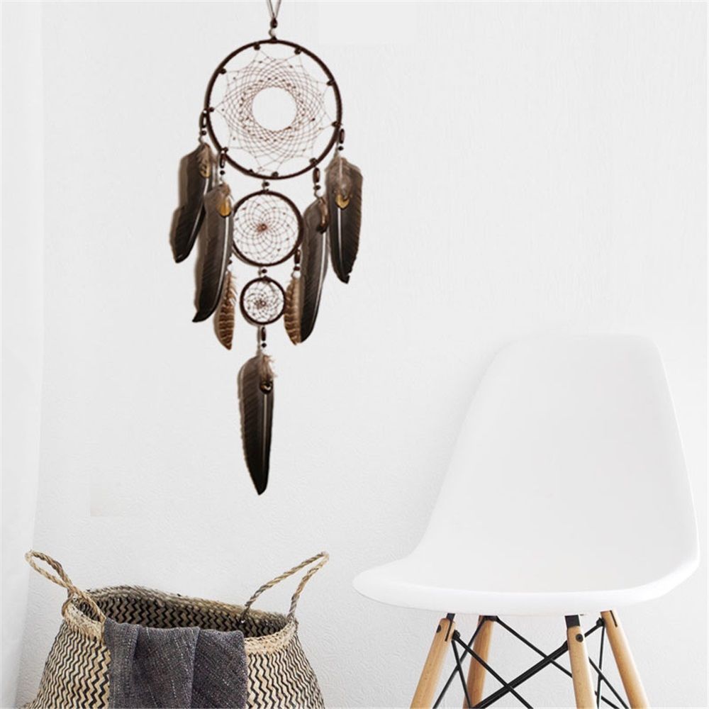 Brown Large Wall Decor Handmade Feather Wall Hanging Ornament for Bedroom view 3