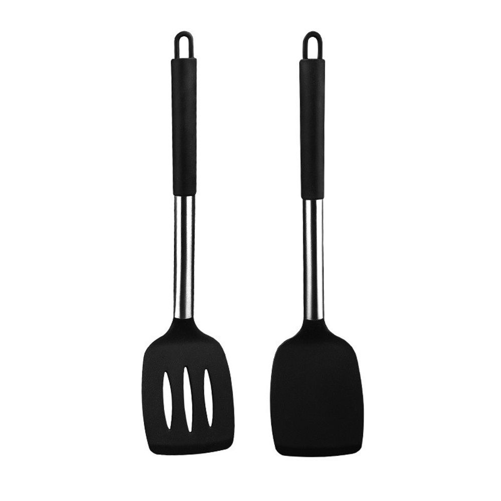 Pack of 2 Silicone Solid Non Stick Slotted Kitchen Spatulas