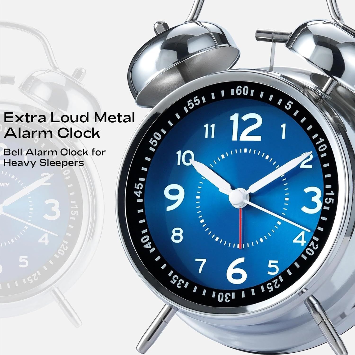 4 inches Twin Bell Loud Alarm Clock for Heavy Sleepers (Chrome Finish) view 2