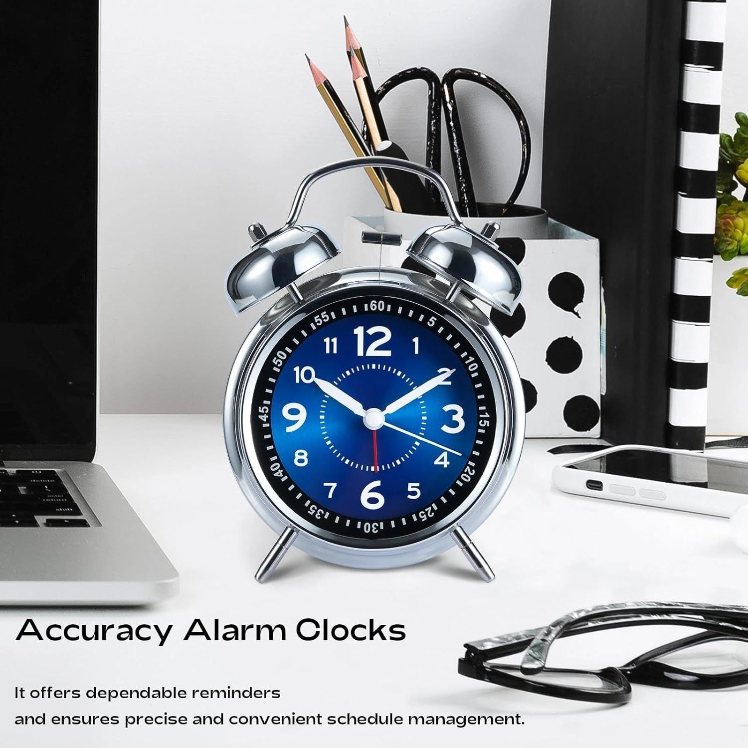 4 inches Twin Bell Loud Alarm Clock for Heavy Sleepers (Chrome Finish) view 4