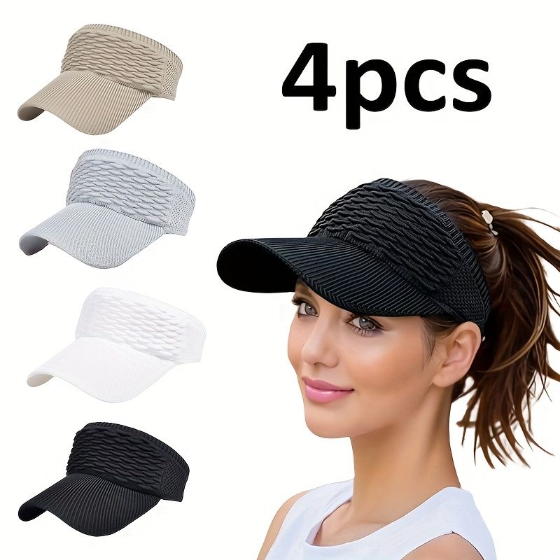 4pcs Women's Summer Sunshade Hat Set - Solid Color Polyester Fiber