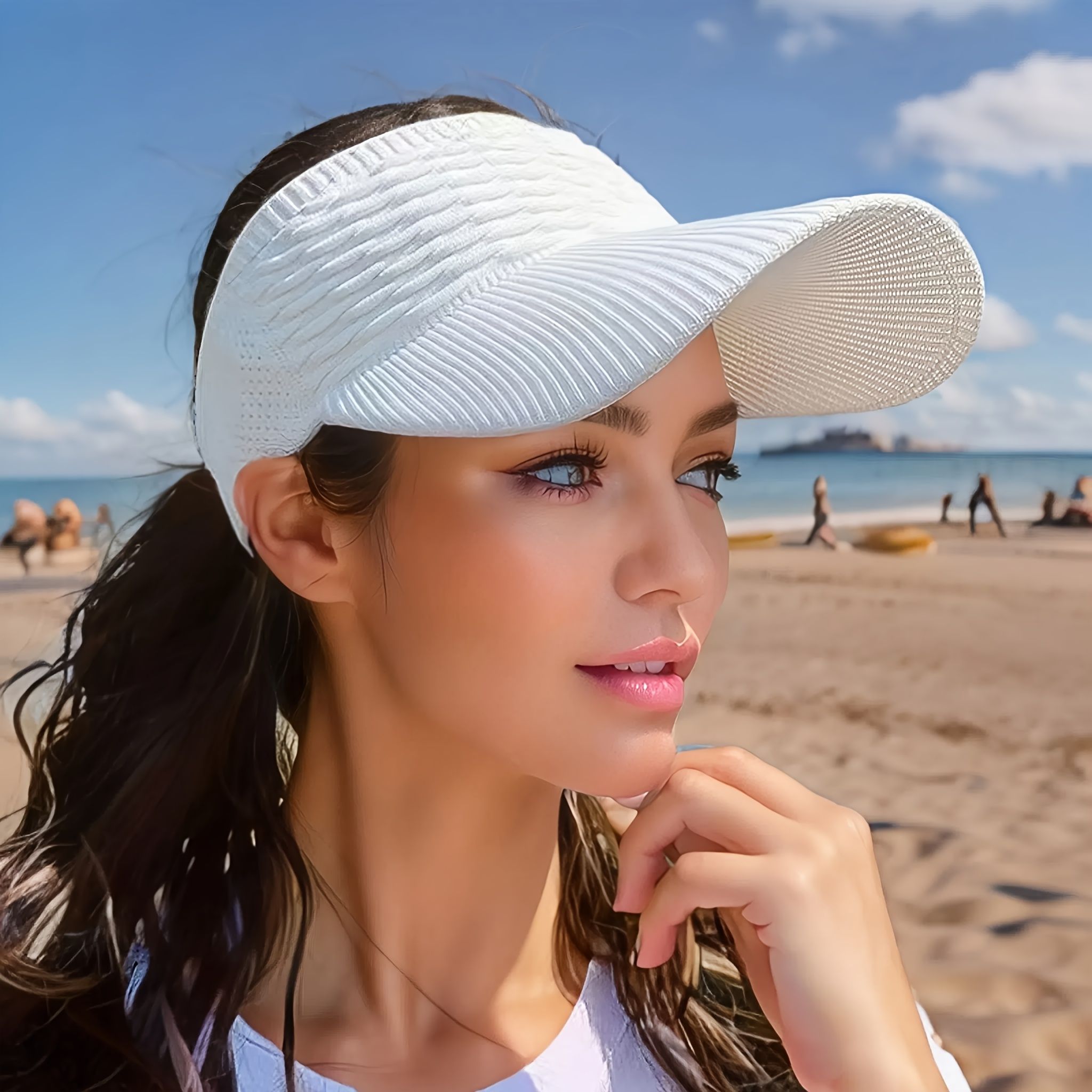 4pcs Women's Summer Sunshade Hat Set - Solid Color Polyester Fiber view 3