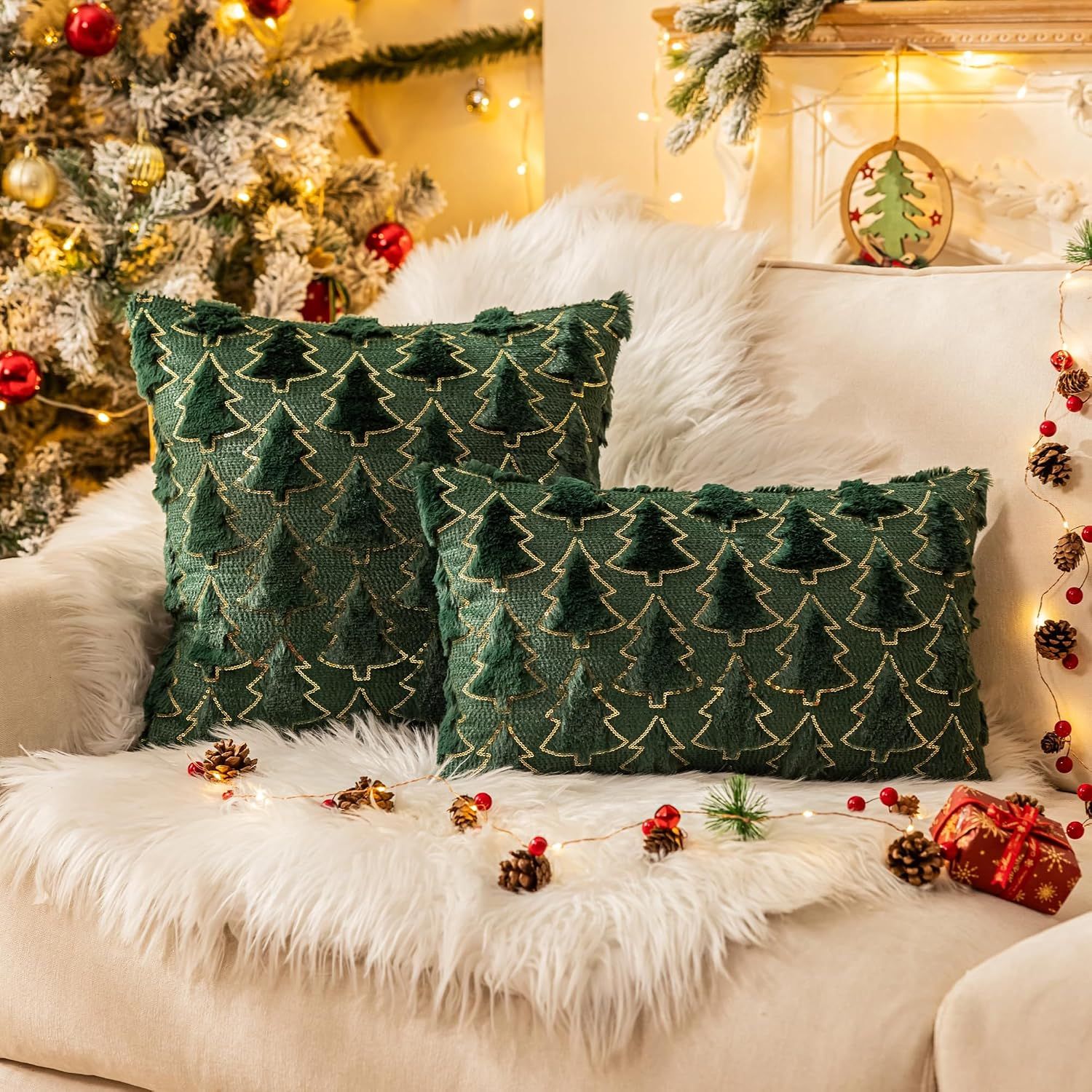 Christmas Tree Green Throw Pillow Covers 18x18 view 3