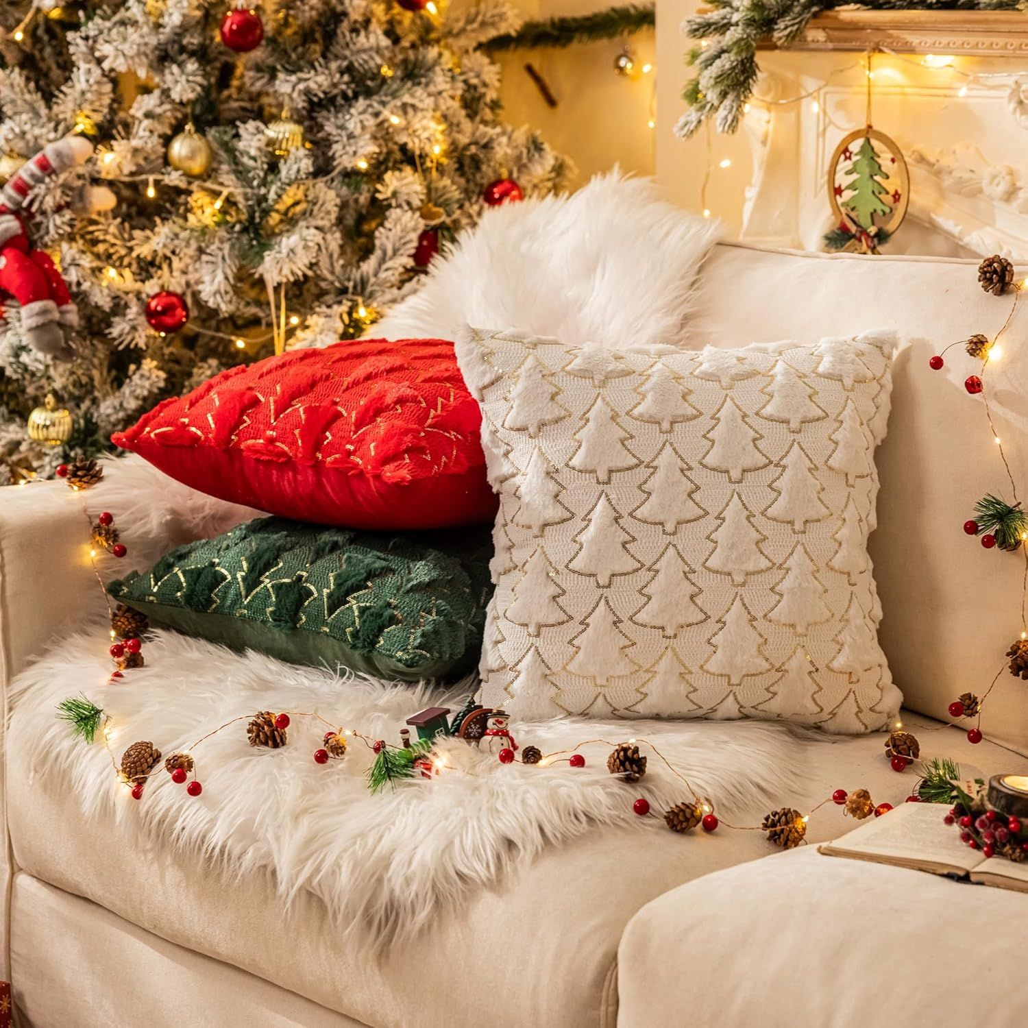 Christmas Tree Green Throw Pillow Covers 18x18 view 4