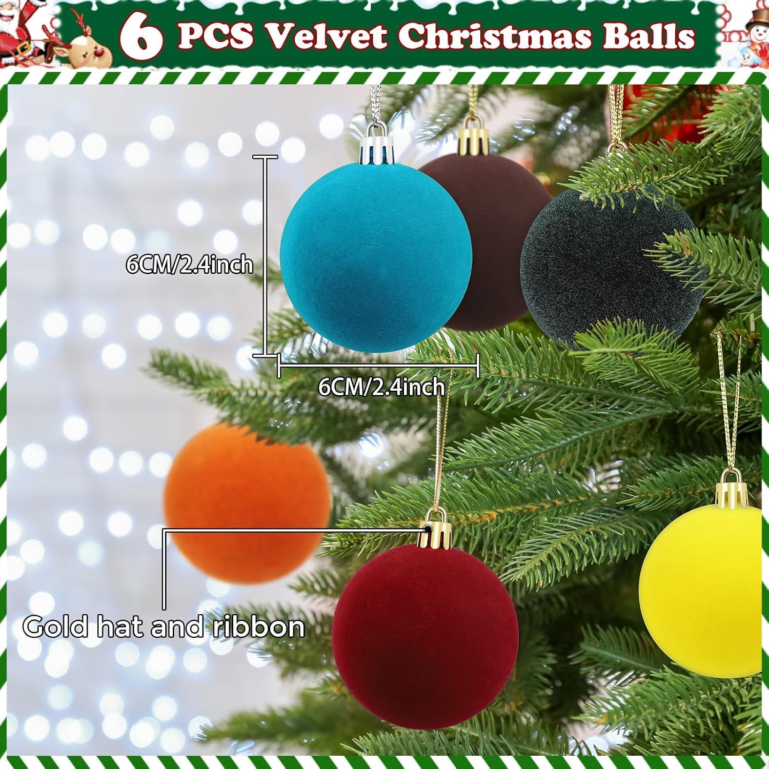 Velvet Ball Ornaments Christmas Balls Red 6 PCS 2.36-Inch Xmas Tree Ball view 3