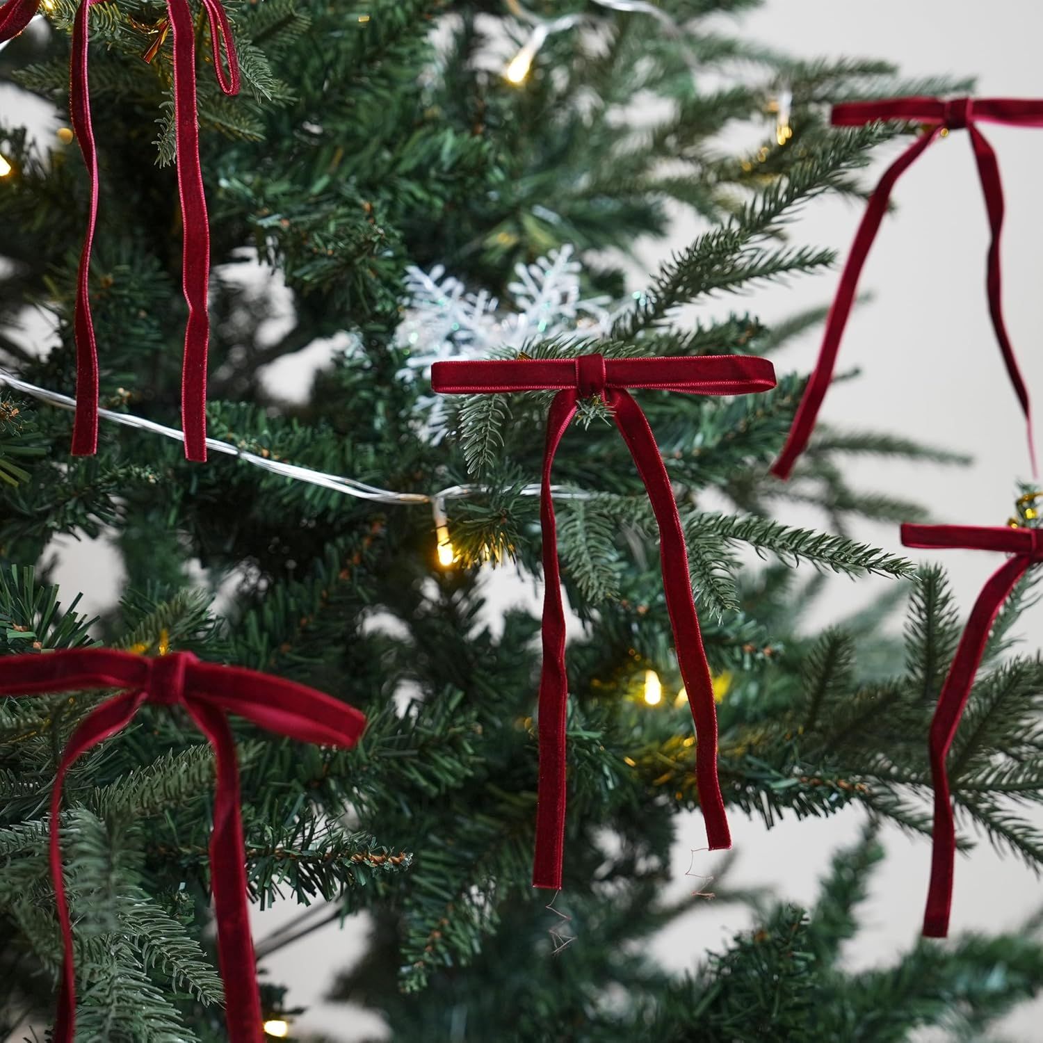 24 Pcs Burgundy Velvet Ribbon Bows Christmas Tree Ornaments Vintage Wine Red view 4