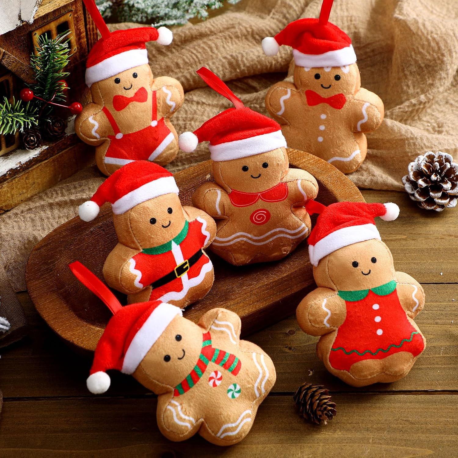 6 Pcs Mini Plush Christmas Gingerbread Man Ornaments for Christmas Tree — image 1
