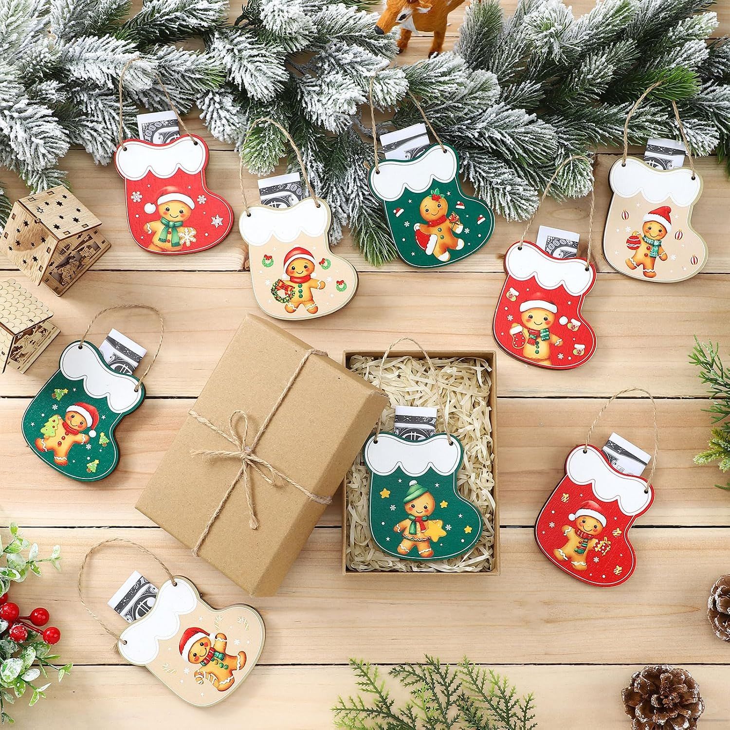 9 Pcs Gingerbread Men Wooden Christmas Money Holder Ornaments DIY Christmas view 3