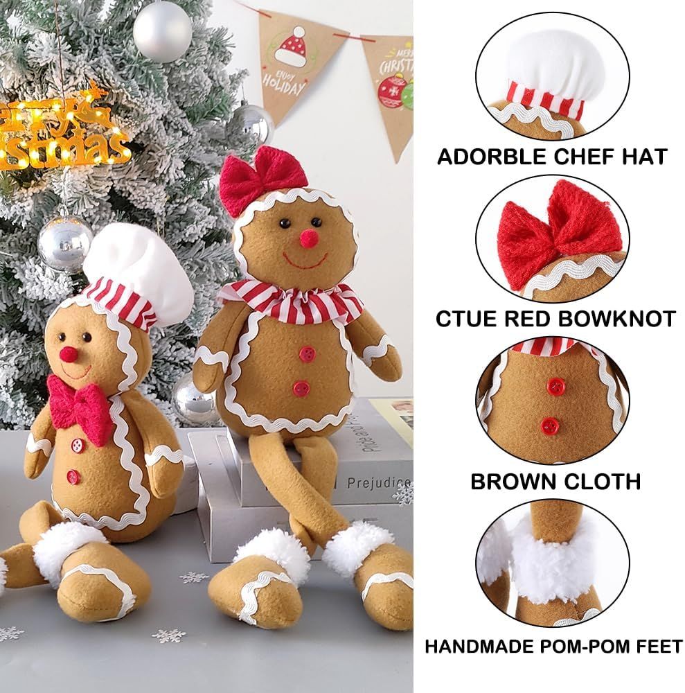 15Inch Large Size Christmas Plush Gingerbread Man Boy Girl Figures with Chef view 3