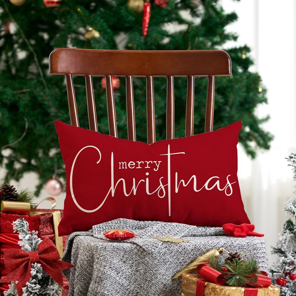 Christmas Pillow Covers Merry Christmas Throw Pillow Decorative Christmas Red view 4