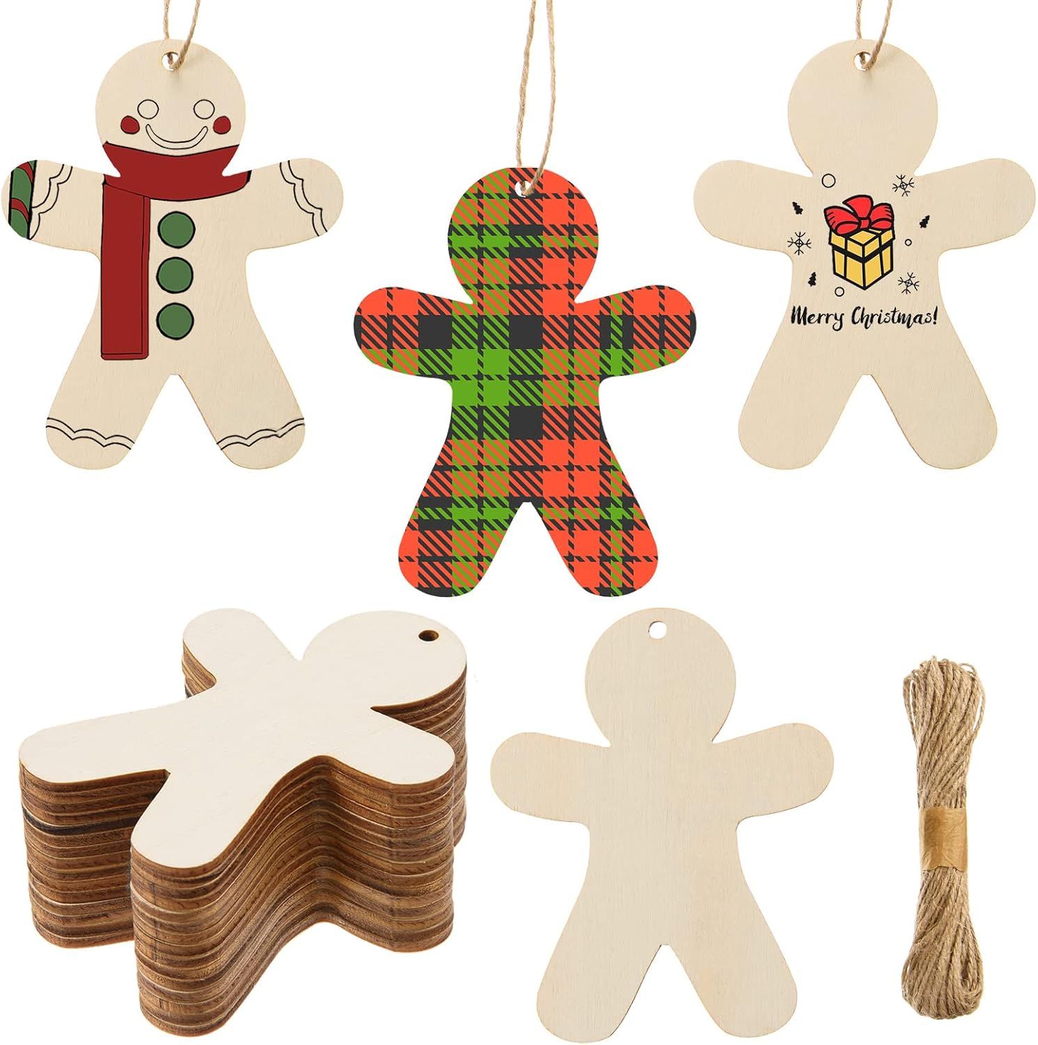 72 Pcs Wooden Gingerbread Man Ornaments Crafts Unfinished Christmas Wood Tags — image 1
