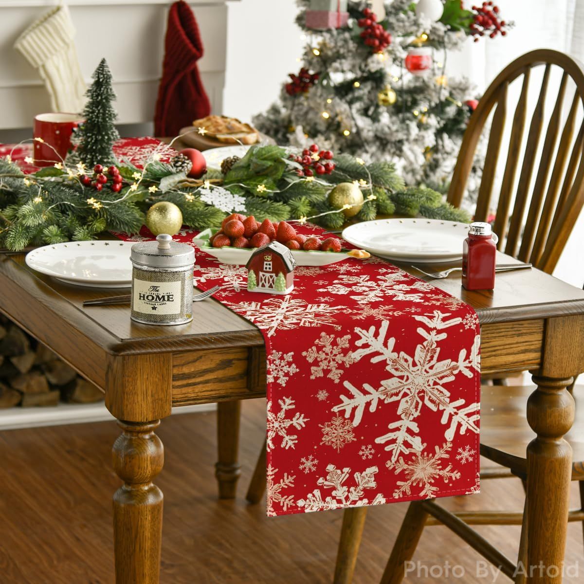 Red Snowflakes Christmas Table Runner view 2