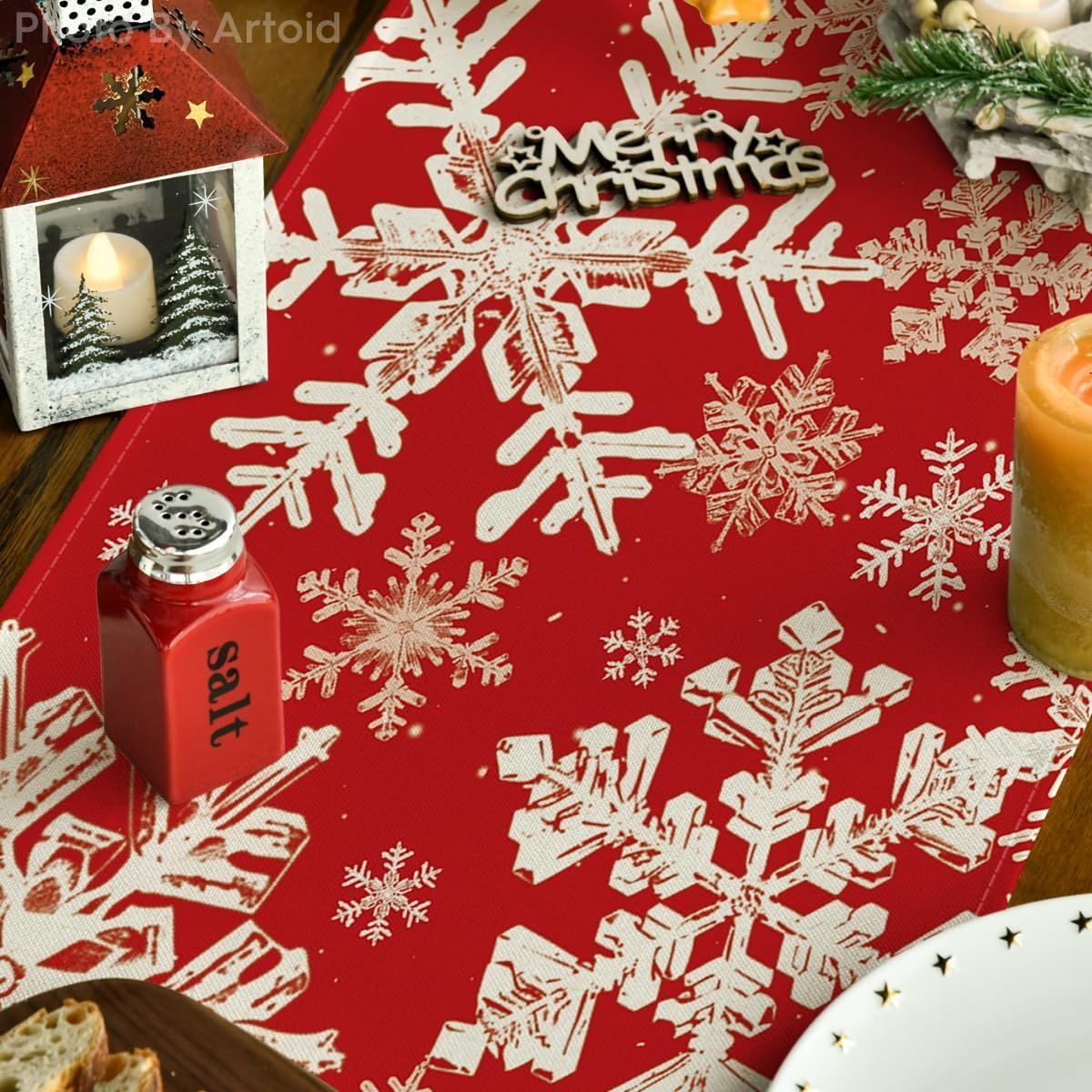 Red Snowflakes Christmas Table Runner view 3