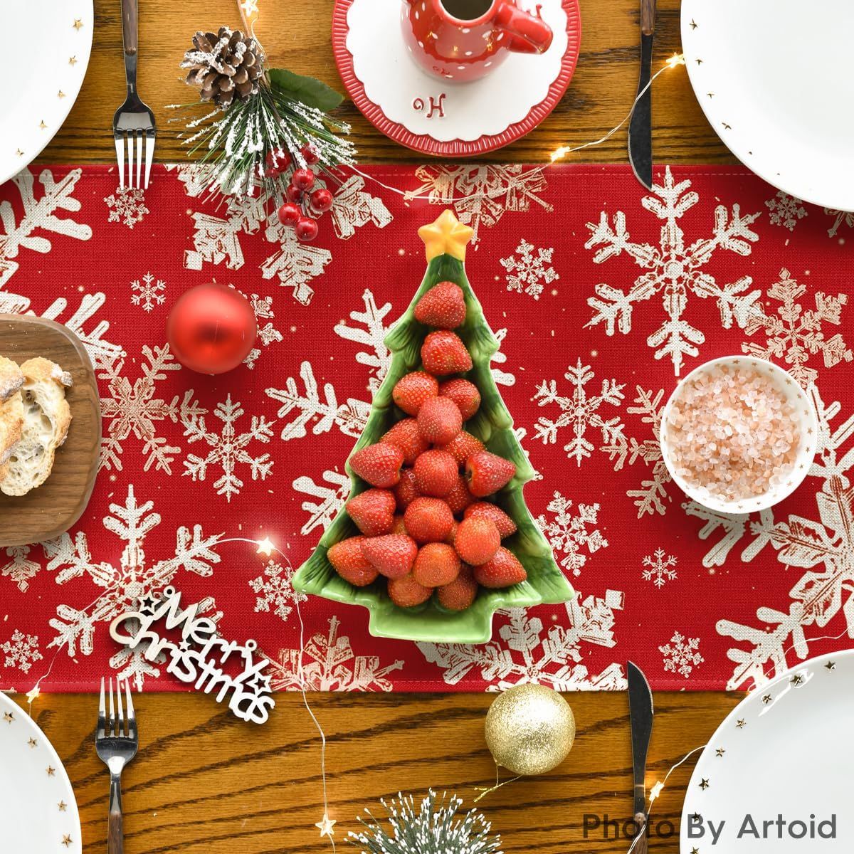 Red Snowflakes Christmas Table Runner view 4