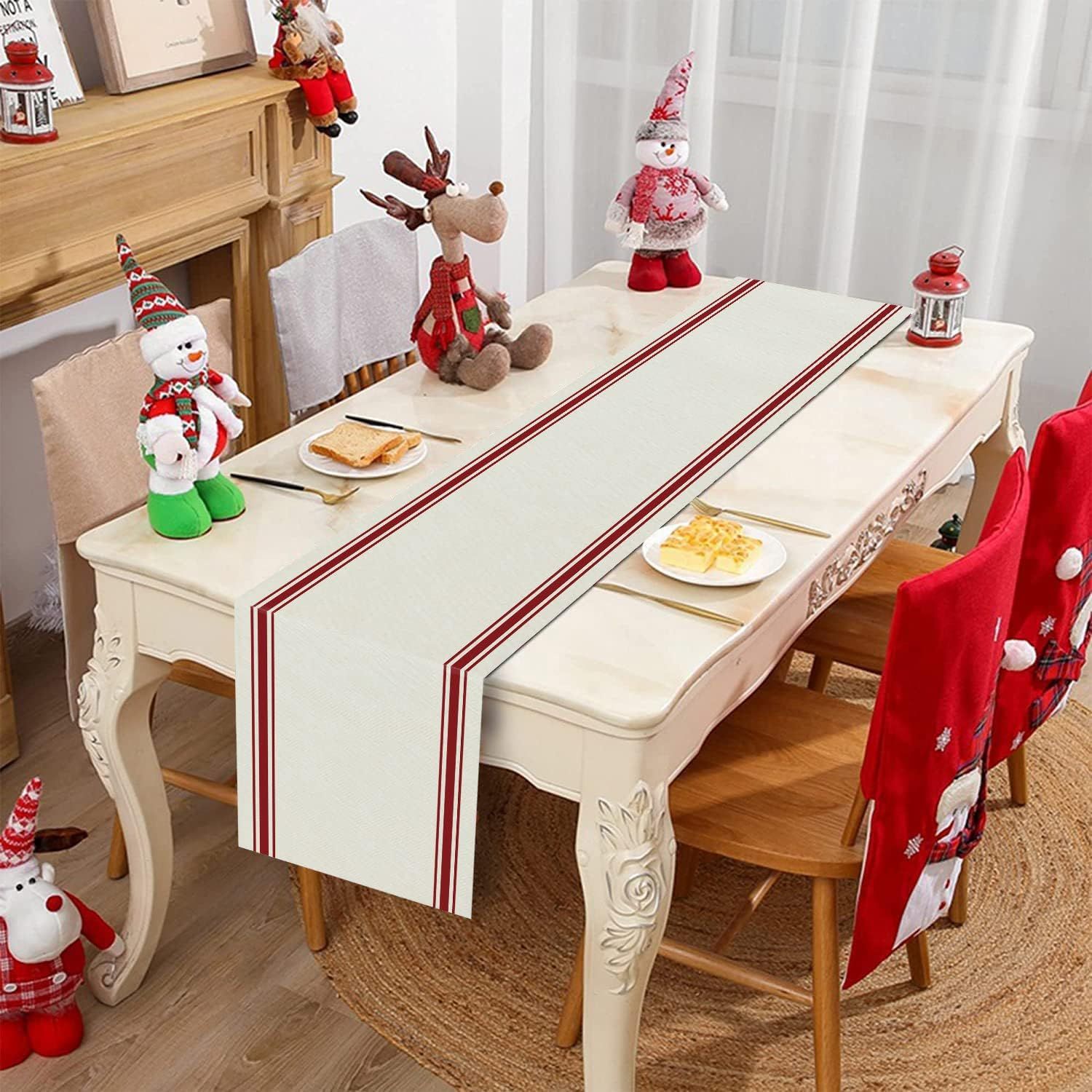 Christmas Table Runner Simple Stripe Merry Christmas Long Runners for Winter view 2