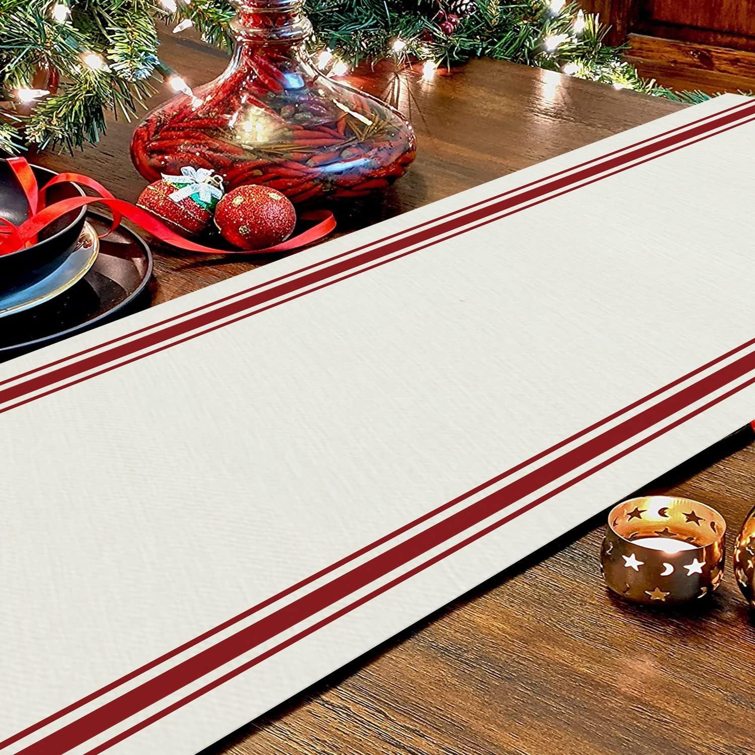Christmas Table Runner Simple Stripe Merry Christmas Long Runners for Winter view 4