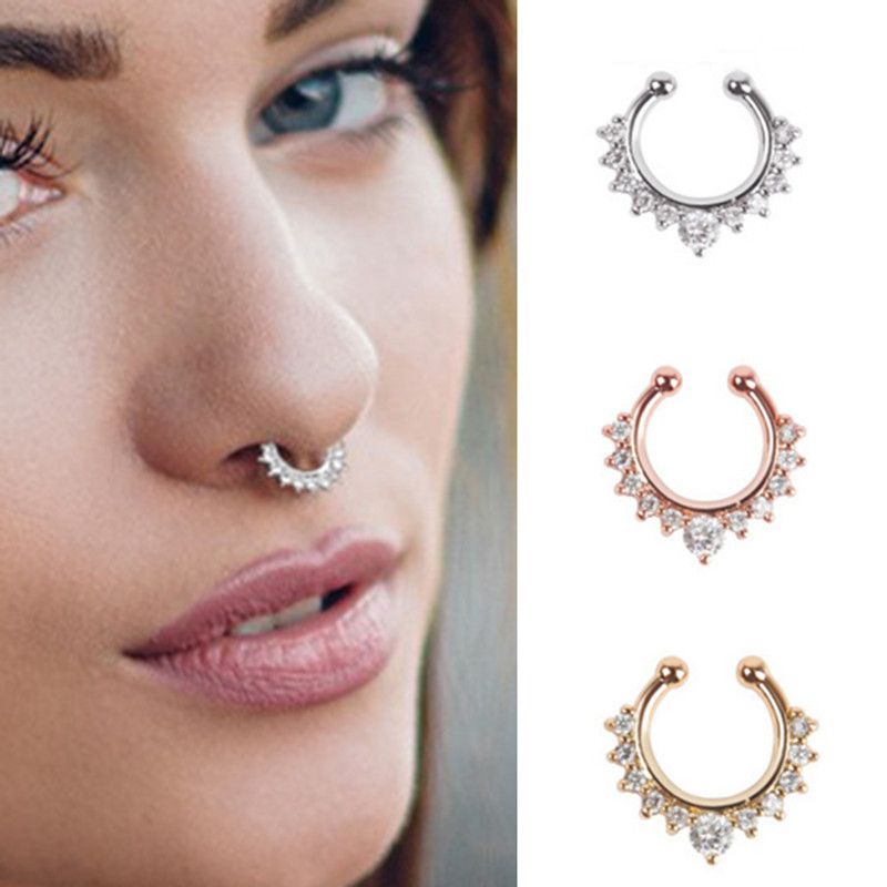 6pcs Fake , Fake Nose Septum Piercing Hoop Clip-on Stainless Steel Faux