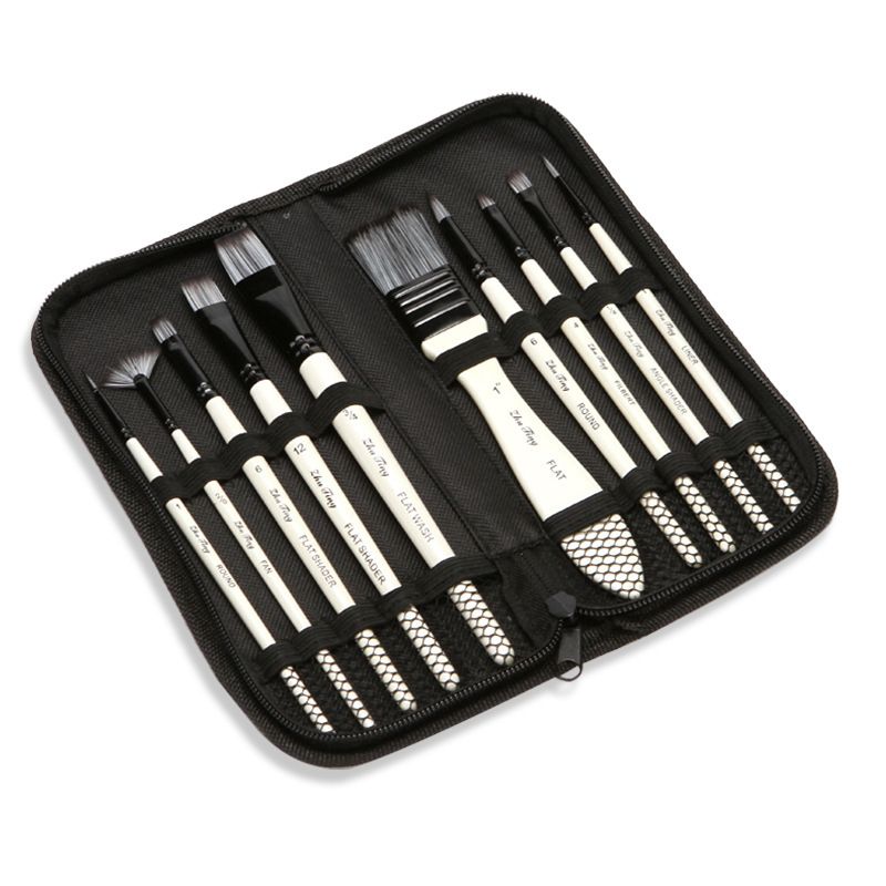 10 Pcs Art Paint Brushes Set Includes Carrying Case for Kids Artists Acrylic