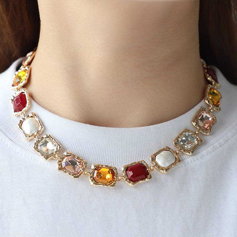 Pearl Statement Collar Necklace with Faceted Rhinestone view 3