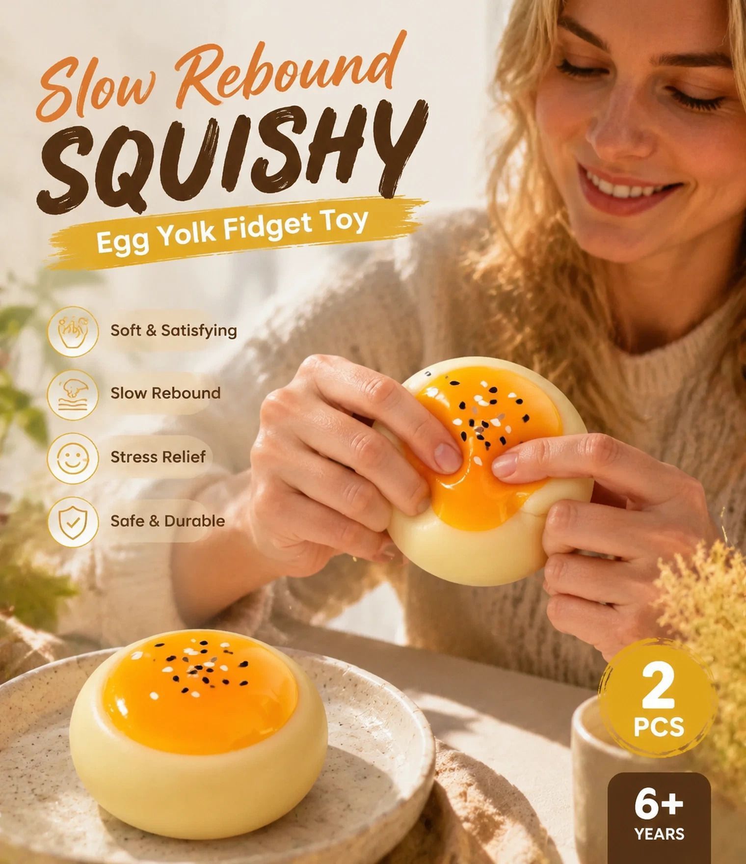Oversized Custard Pastry Mud Squishy Twin Pack, Double Anxiety Relief Toys — image 1