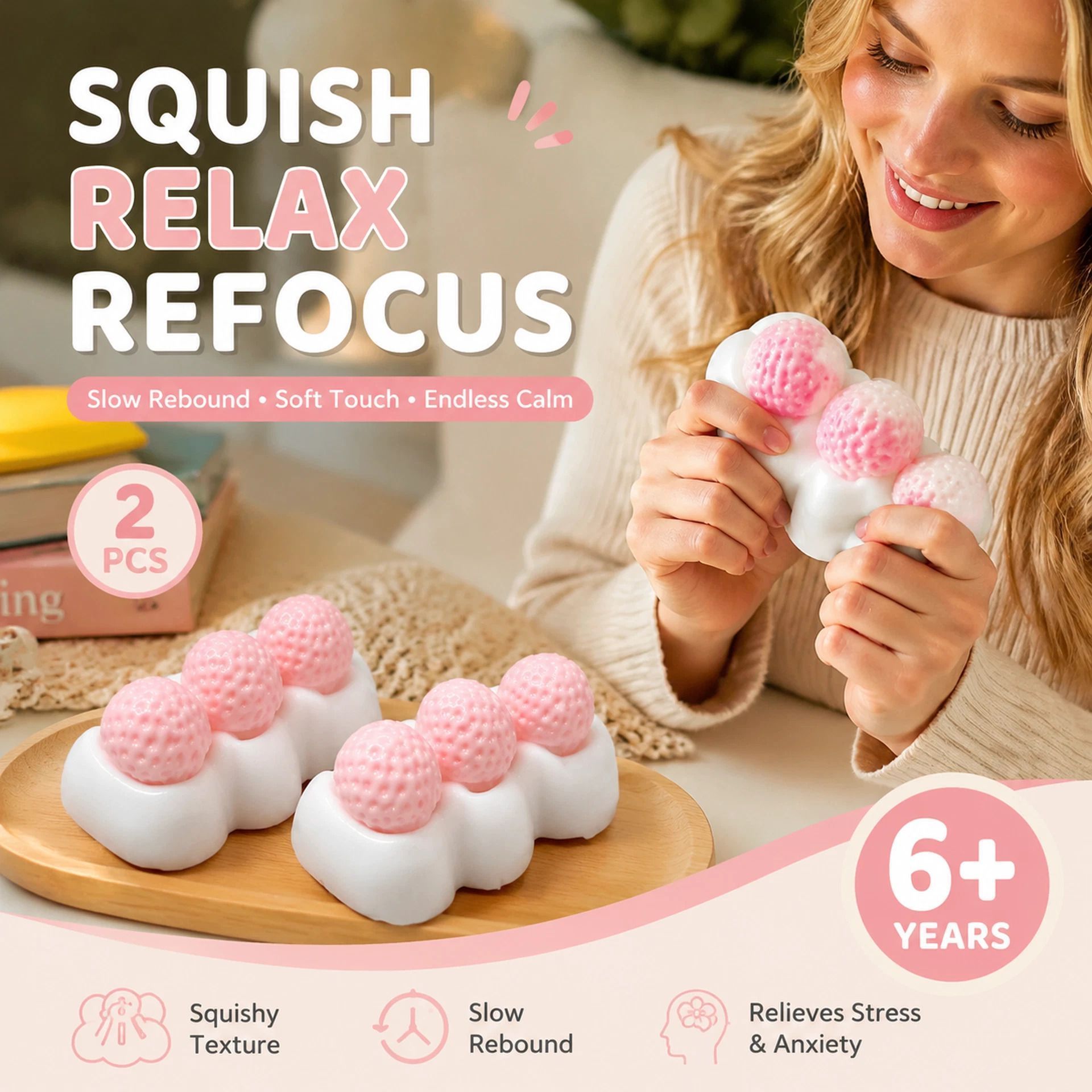 Strawberry Cream Stick Gentle Squishy 2 Pack, Stress Calming Squeeze Duo — image 1