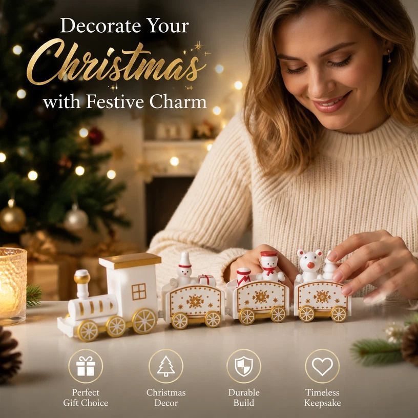 Christmas Decor Train Ornament Plastic Xmas Gift, White Box — image 1