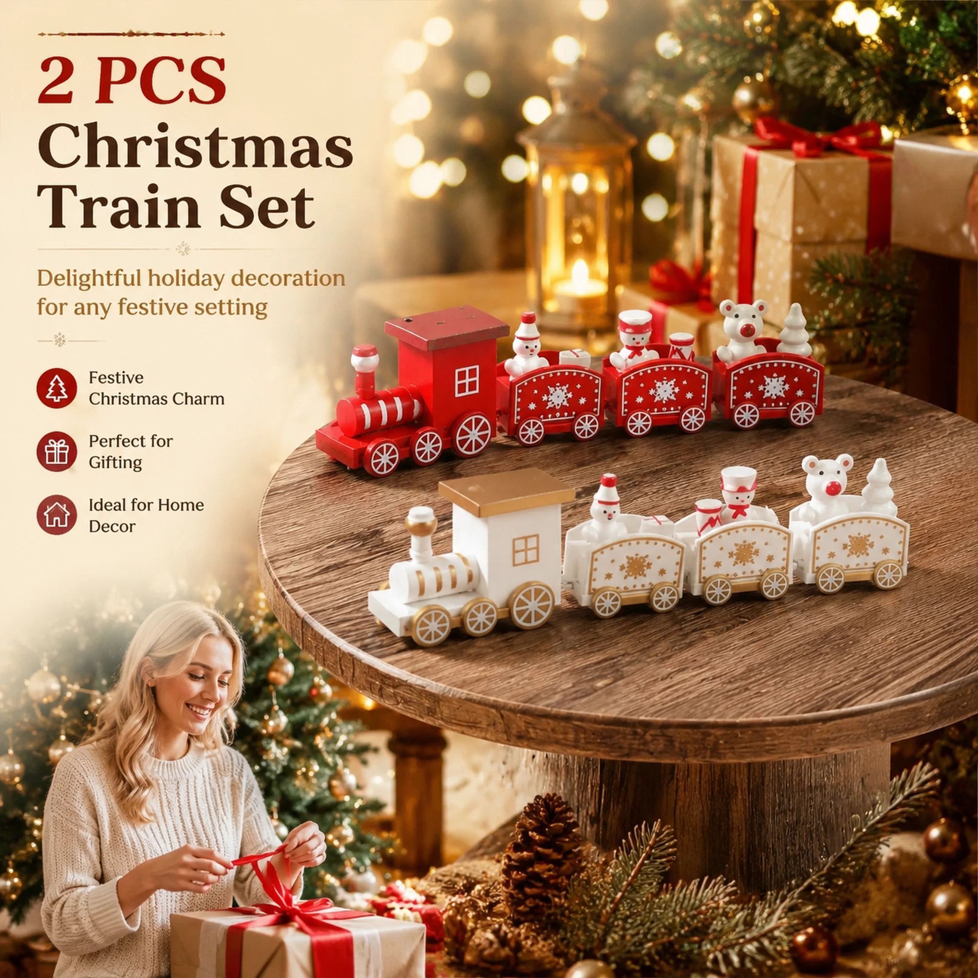Red & White Christmas Train Ornament 2 Pack — image 1