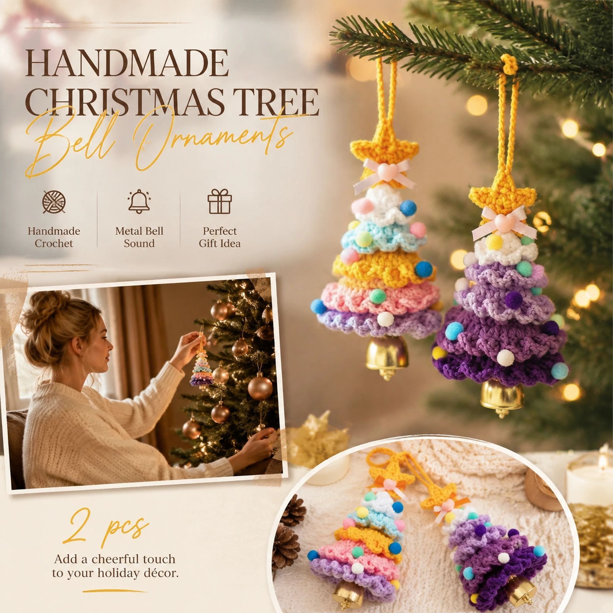 2 Pack Crochet Ornament B+E Purple & Rainbow 2, Hamper Decor Pair — image 1
