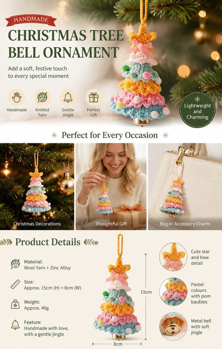 2 Pack Crochet Ornament C+E Green & Rainbow 2, Xmas Decor Duo view 2