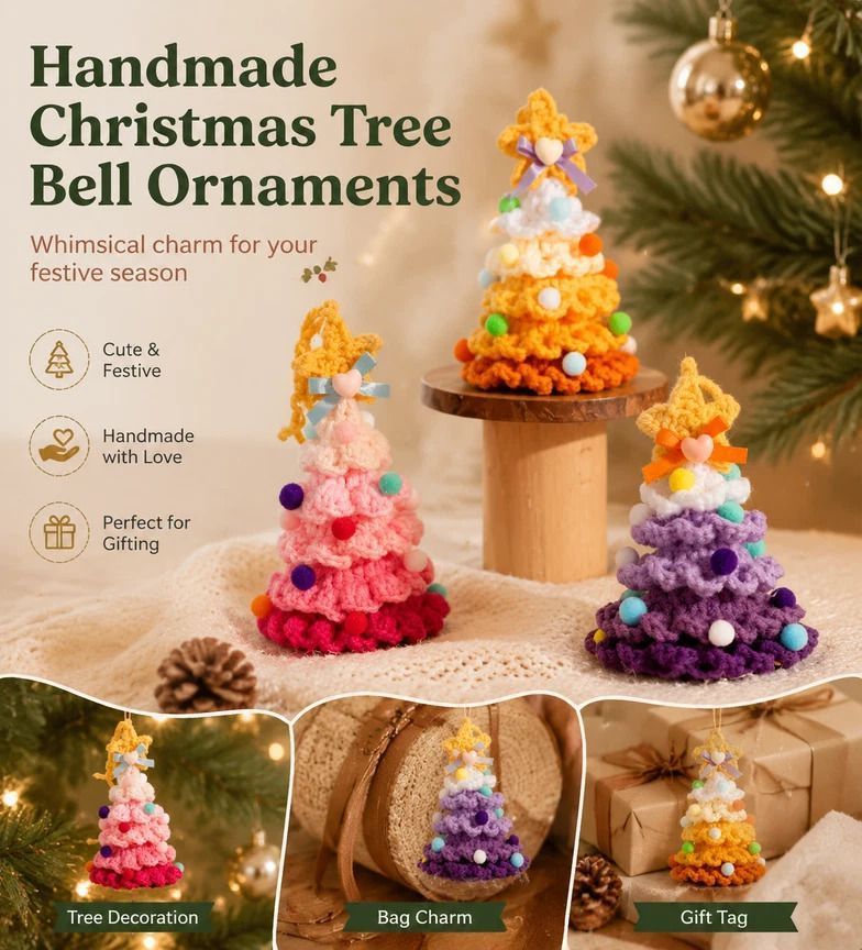 2 Pack Crochet Ornament C+E Green & Rainbow 2, Xmas Decor Duo view 4